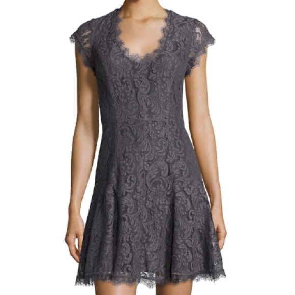 $348 Joie Eshe C Gray Lace Mini NWOT Party Dress Cap Sleeves 4 - Picture 1 of 6